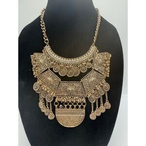 Z Brand Antiqued Gold Tone Boho Tribal Bib Statement Necklace Coin Charms